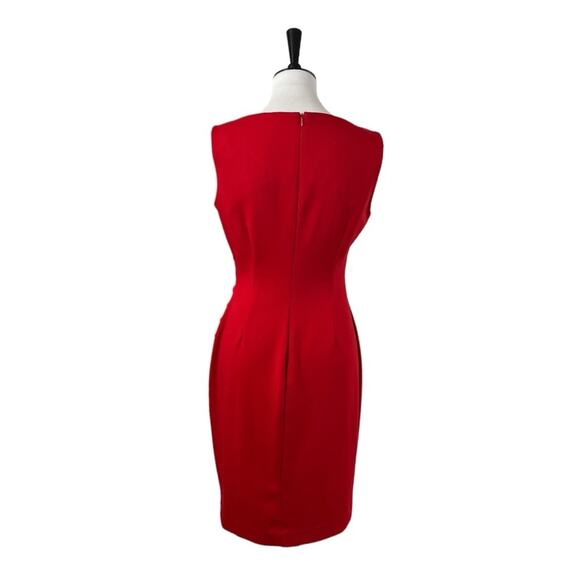 Calvin Klein Sheath Dress Sunburst Ruched Sleeveless Red Crimson Women’s Size 8 - Picture 6 of 15